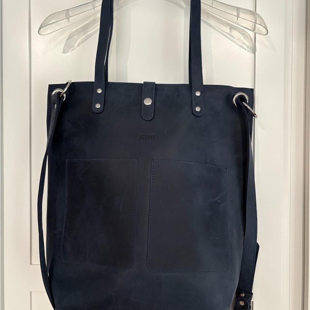 Navy Leather Tote Bag